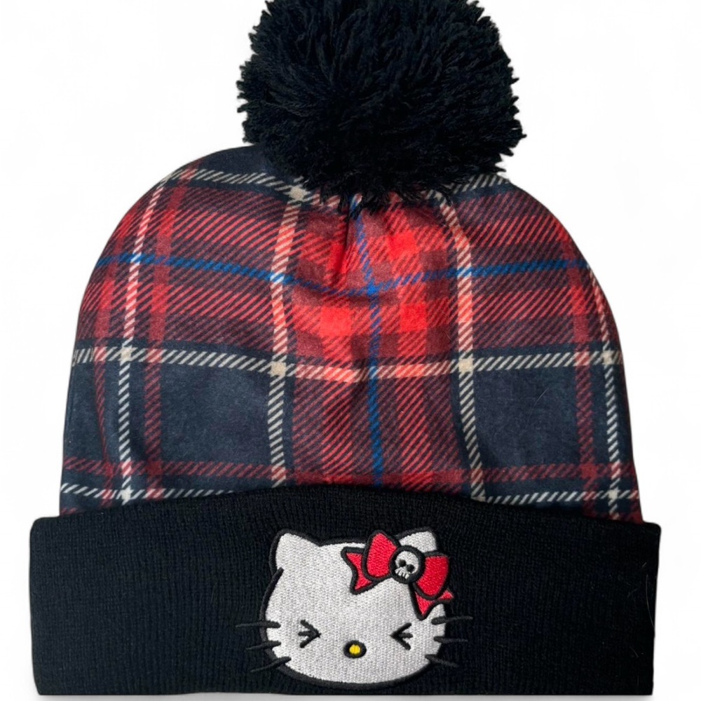 Hello Kitty Plaid Beanie - Red and Black